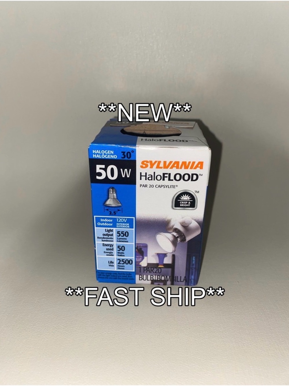 *NEW* SYLVANIA 50PAR20 NFL 50w 120V Halogen Capsylite PAR 20 Floodlight